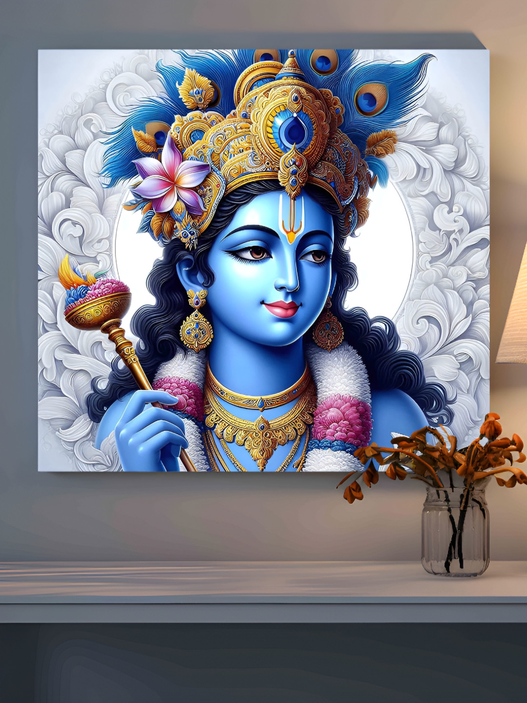 SAF Krishna Wood Wall Square Paintings Wall Art -23 x 23 In