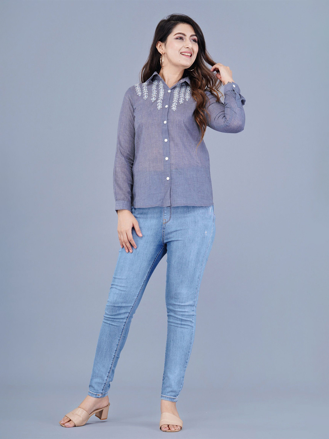 Cloth Bites Women Spread Collar Floral Printed Cotton Casual Shirt