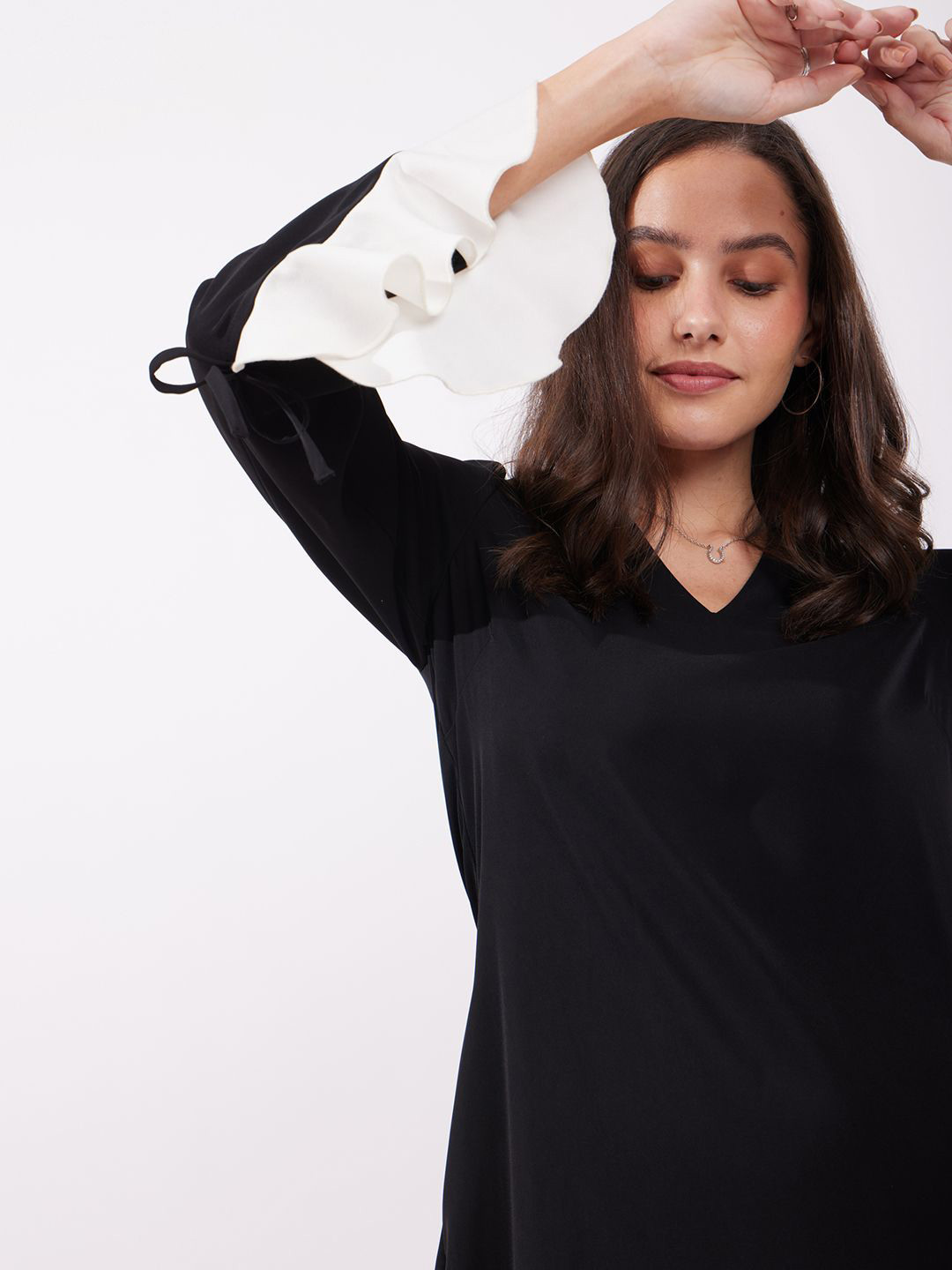 FableStreet V-Neck Bell Sleeves Ruffles Formal A-Line Women Dress