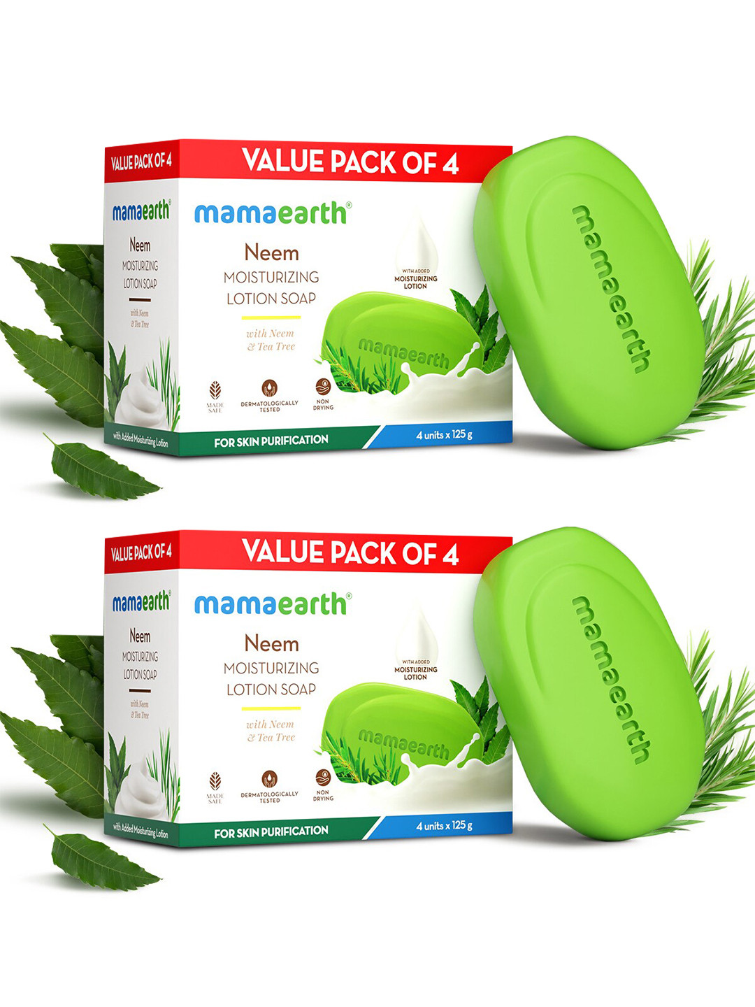 Mamaearth Set Of 2 Neem Moisturizing Lotion Soap For Skin Purification - 125g Each