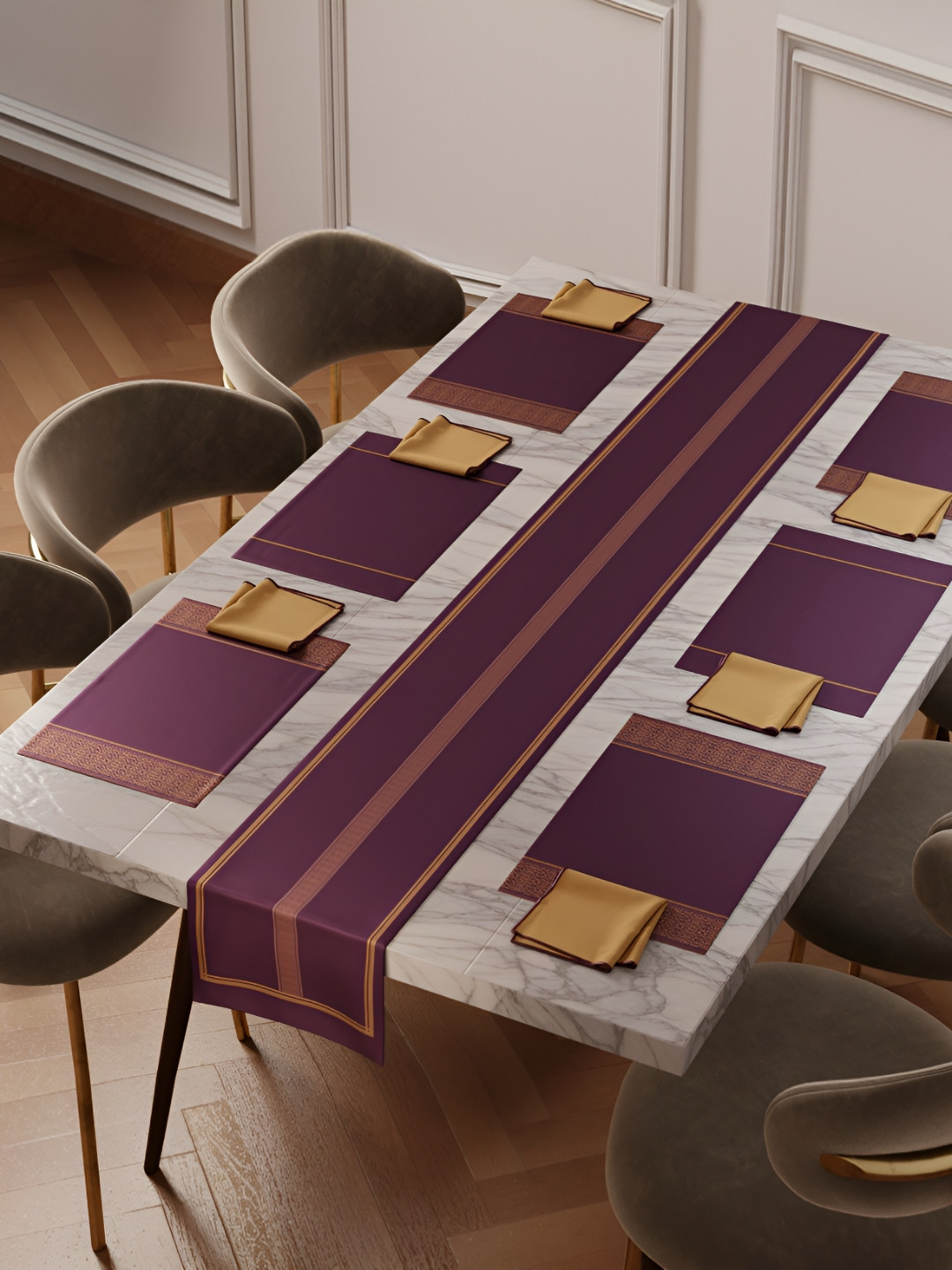 Stoa Paris Versailles Scarlet Feast Burgundy & Beige 13 Pieces Printed Table Linen Set