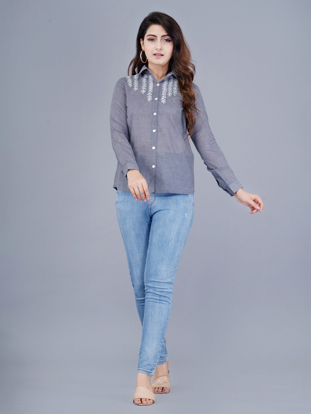 Cloth Bites Women Spread Collar Floral Printed Cotton Casual Shirt