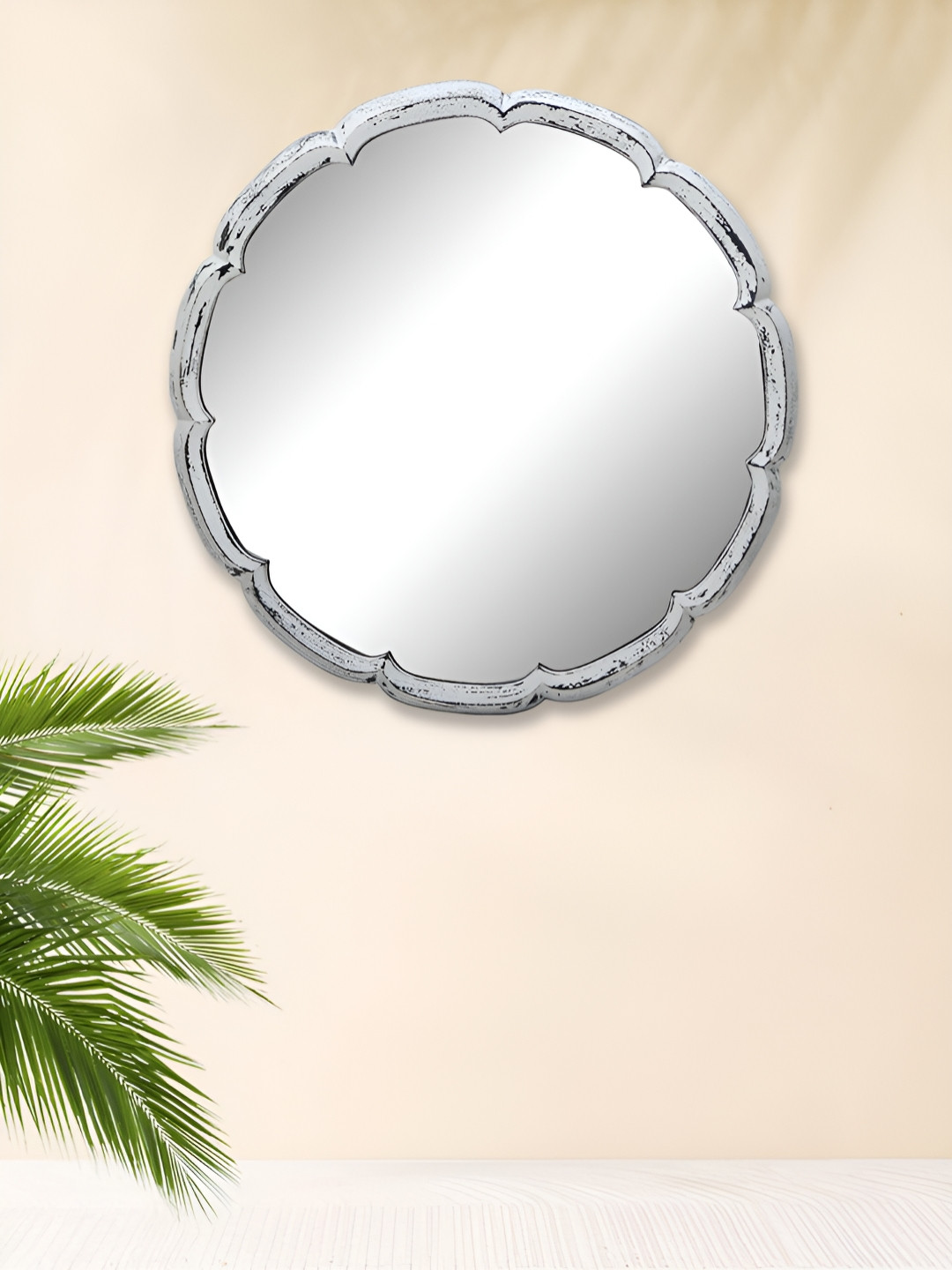 Metalsmith White Round Shape Metal Wall Hanging Mirror
