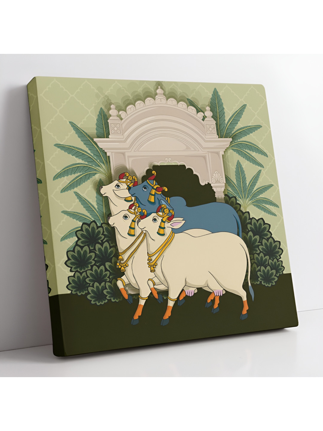 SAF White & Green Wooden Pichwai Cow Wall Paintings