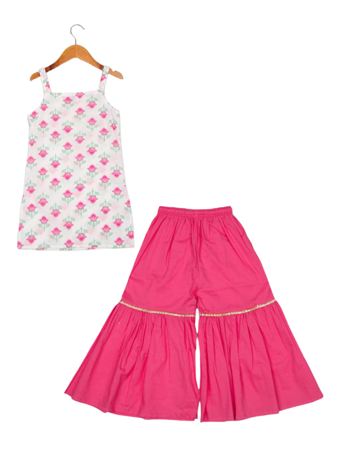 AATYA KIIDS Girls Floral Printed Gotta Patti Pure Cotton Straight Kurti with Sharara