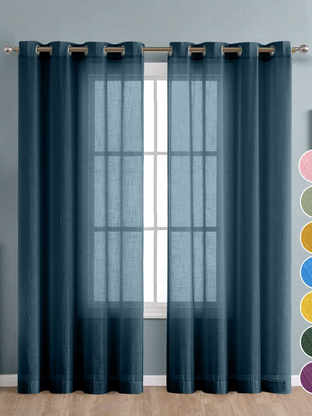 THE LINEN COMPANY Navy Blue 2 Pieces Sheer Window Curtains