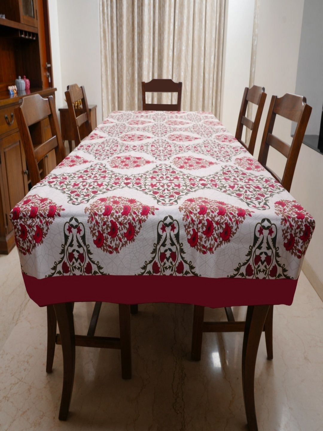 Homewards Beige Ethnic Motifs 4-Seater Square Table Cover