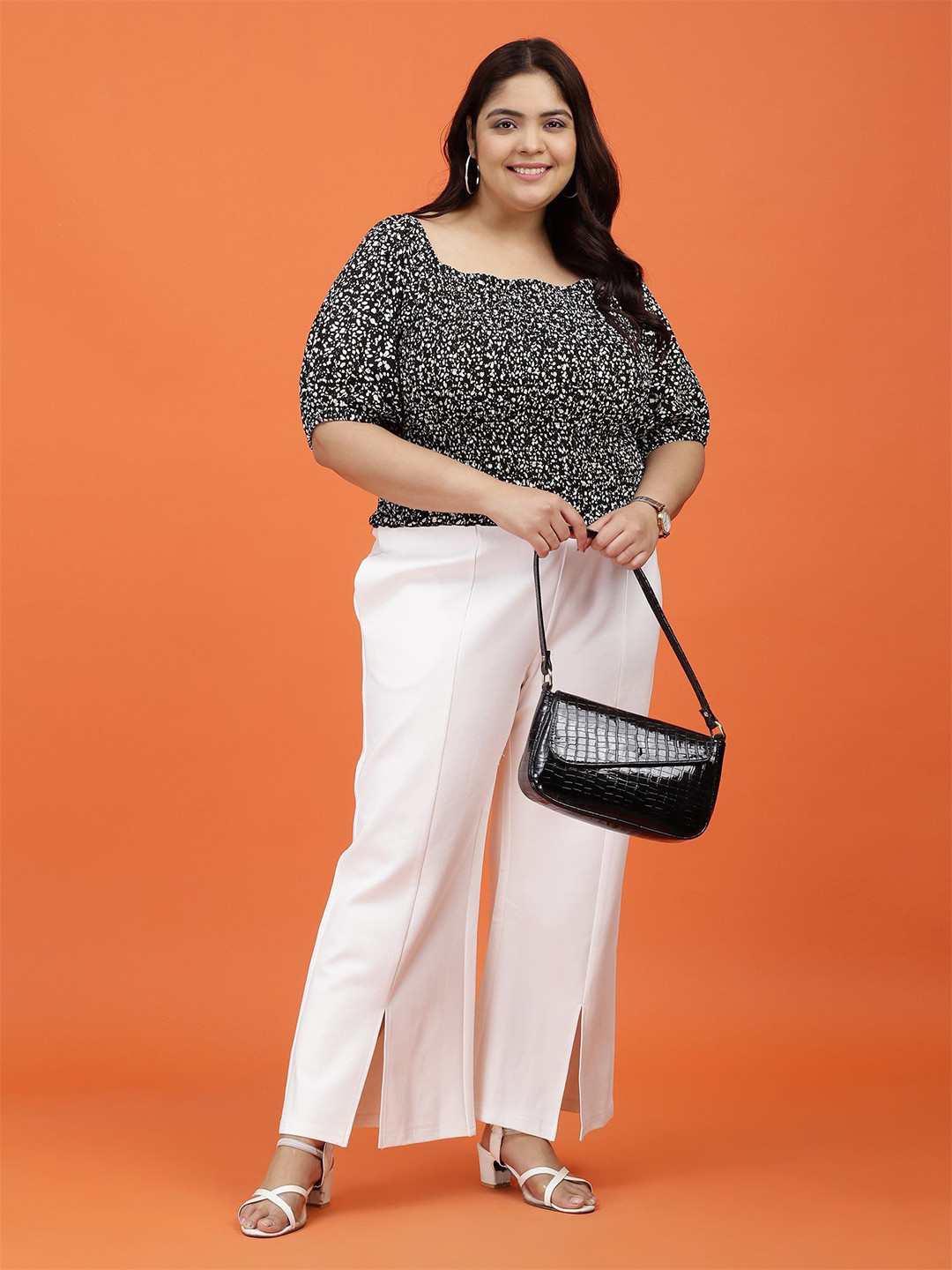 Toodle Plus Women Abstract Printed Square Neck Plus Size Cotton Top