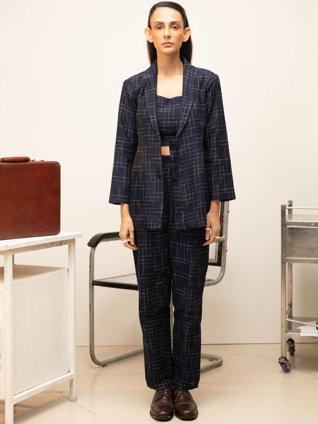 Indethnic Single-Breasted Three-Piece Pure Cotton Formal Suit