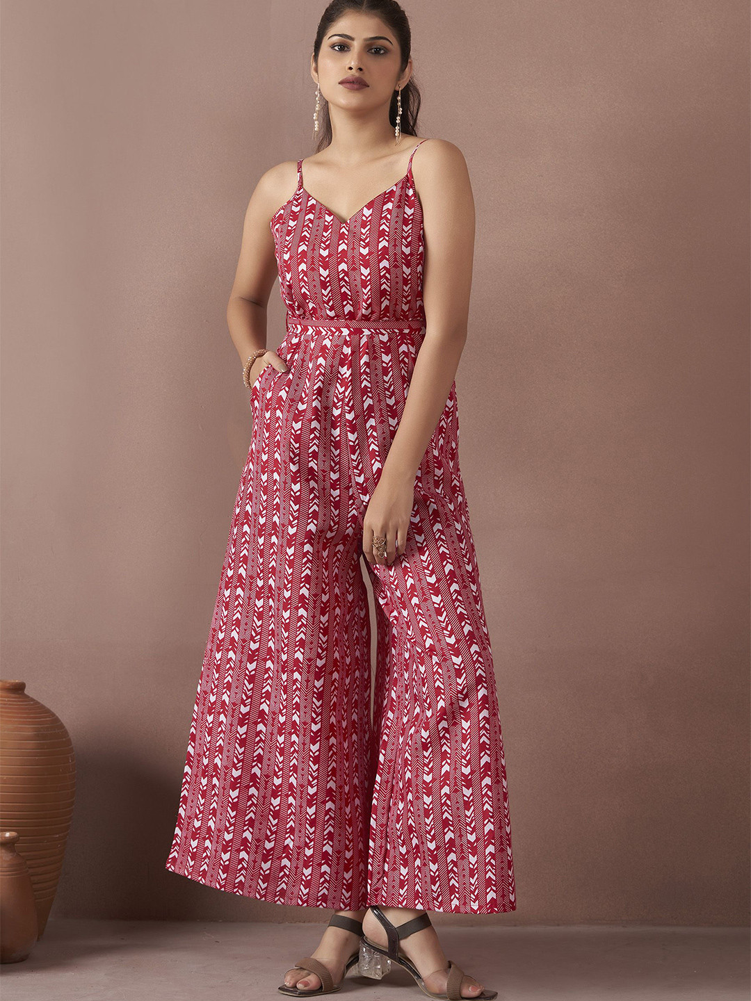 Anouk Women's Red Printed Basic Jumpsuit