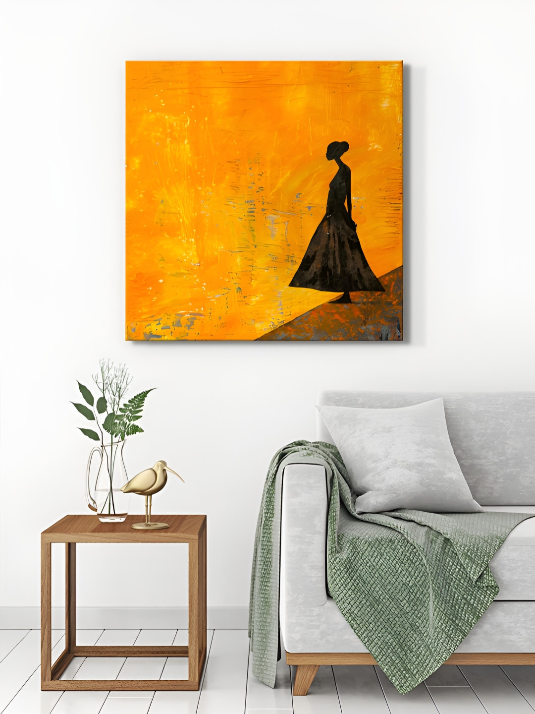 999Store Yellow & Black Elegant Lady Painting Canvas Wall Paintings