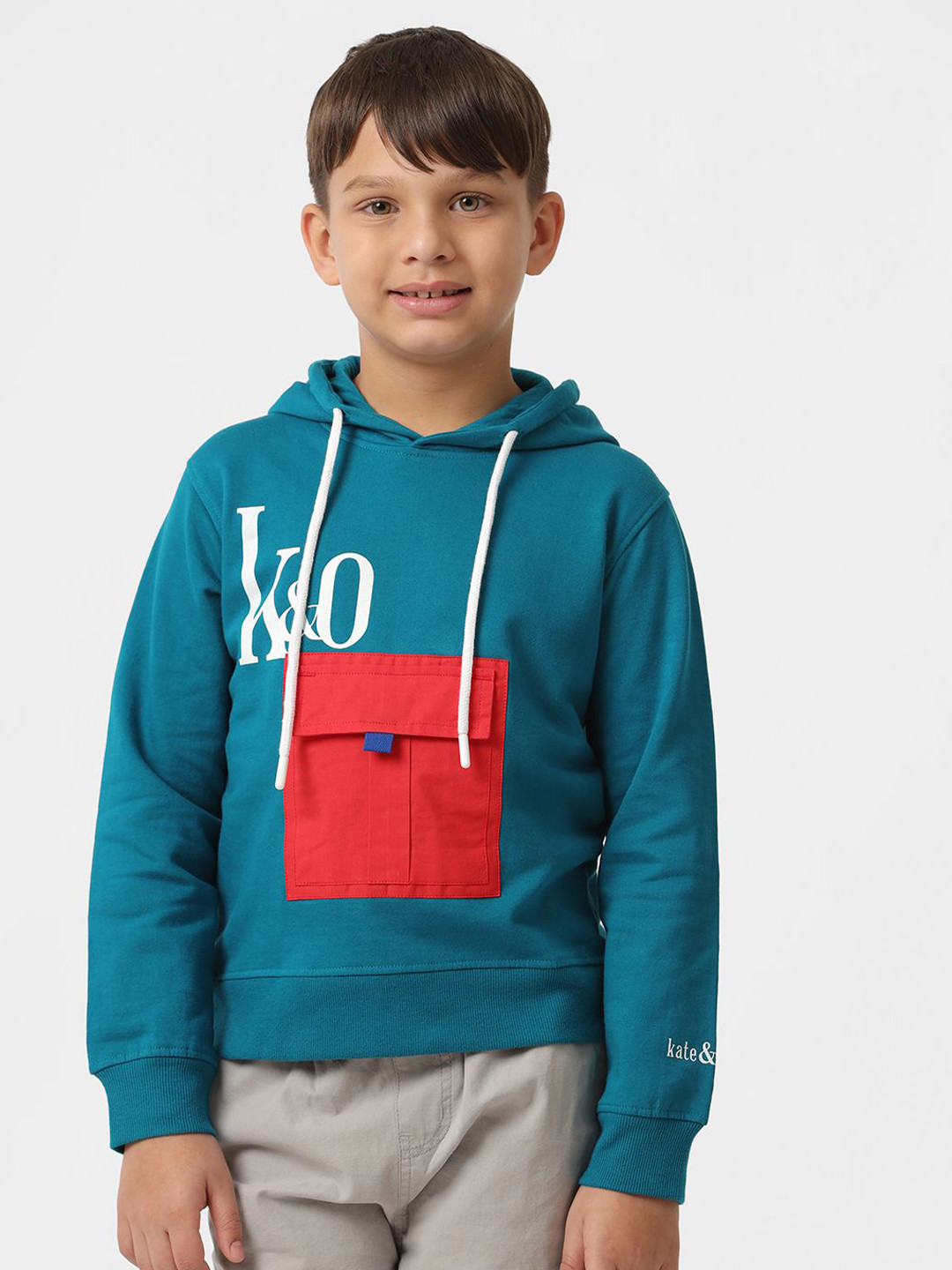 KATE & OSCAR Unisex Kids Brand Logo Printed Hood Cotton Pullover Sweatshirt