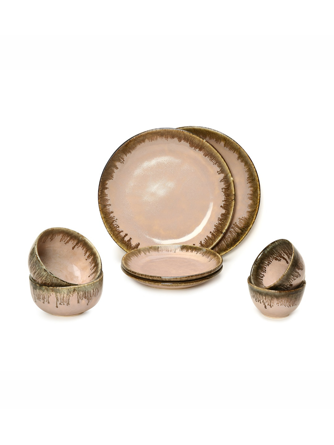 AMALAFIEE CERAMICS Beige Geometric Ceramic Microwave Safe 8 Piece Dinner Set