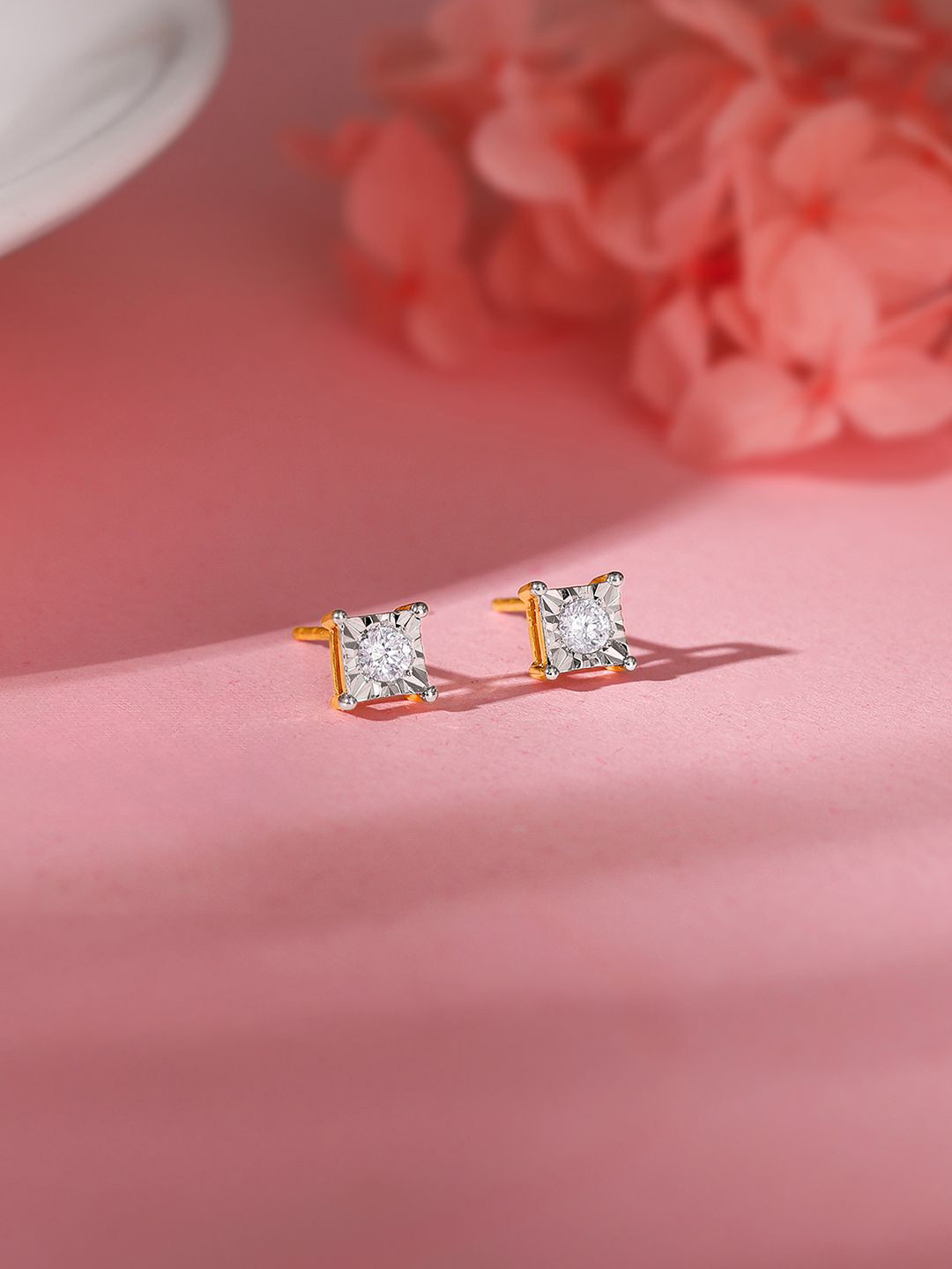 GIVA 14K Rose Gold Boxy Diamond Earrings-0.95 gms