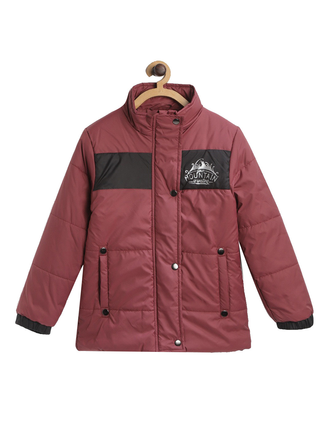 toothless Girls Maroon Colourblocked Lightweight Padded Jacket with Patchwork