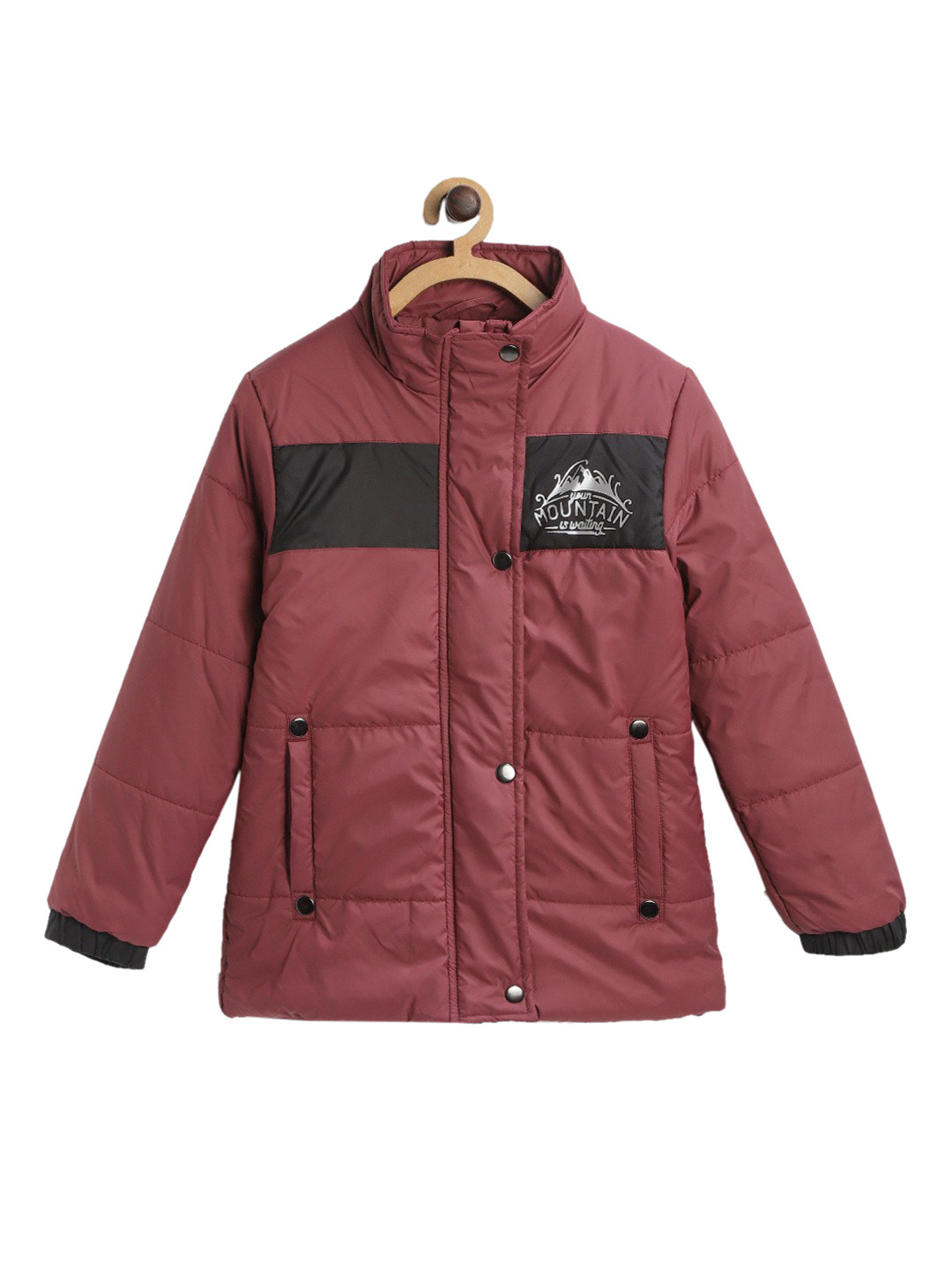 toothless Girls Maroon Colourblocked Lightweight Padded Jacket with Patchwork