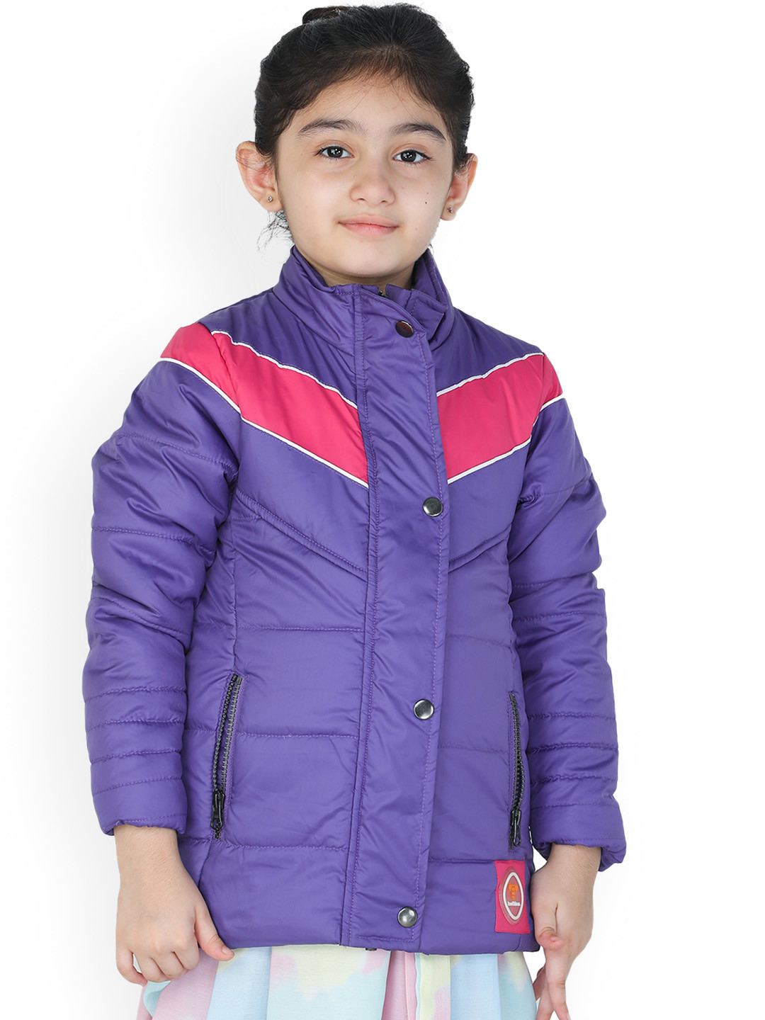 toothless Girls Purple Striped Lightweight Longline Puffer Jacket