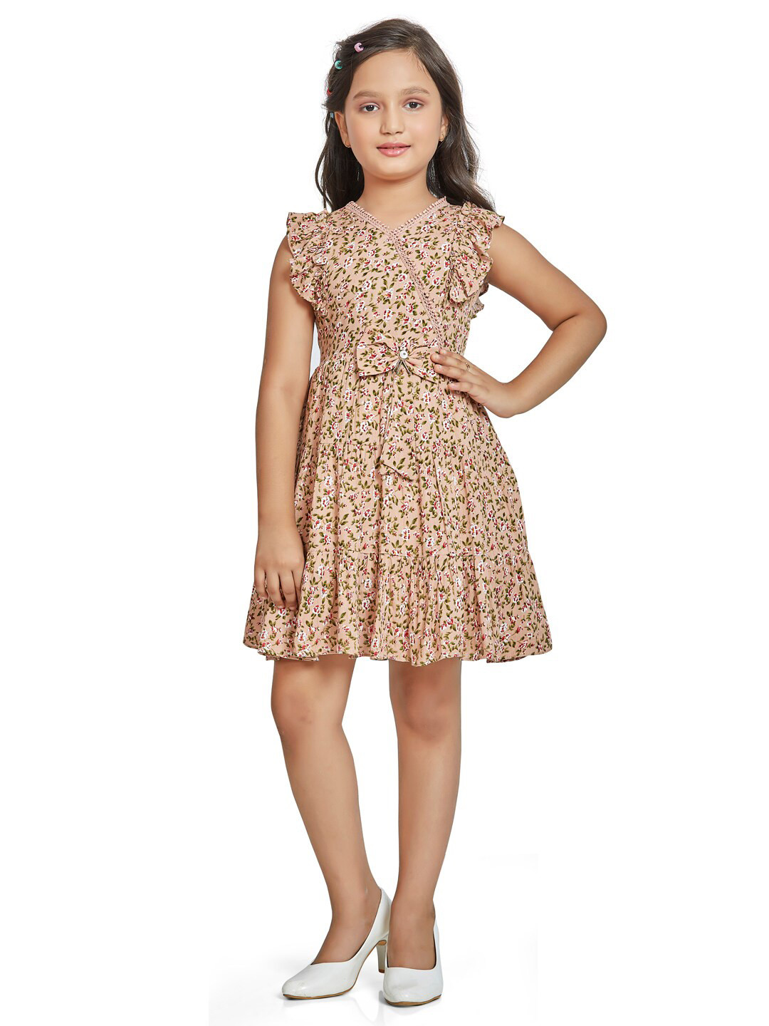 Peppermint Peach-Coloured Floral Satin Dress