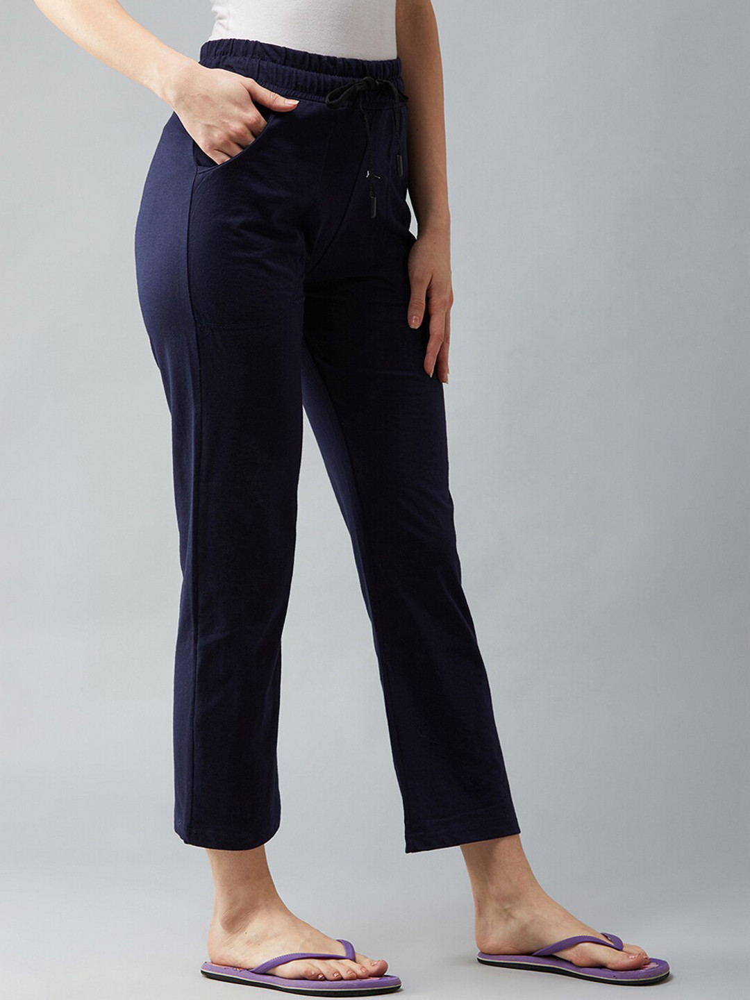 Blinkin Women Navy Blue Cotton Track Pant