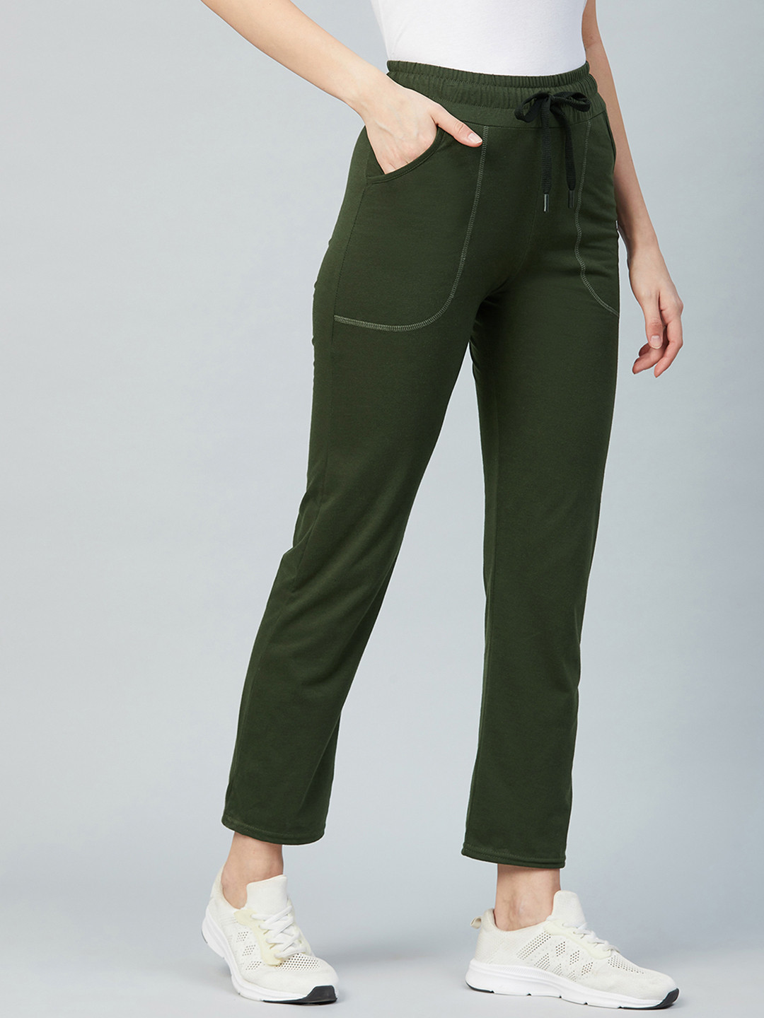Blinkin Women Olive-Green Solid Relaxed-Fit Track Pants