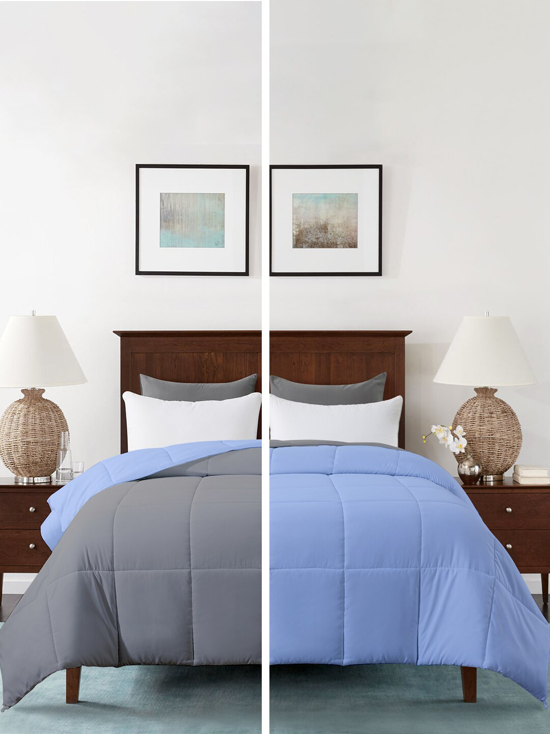 RAZZAI Blue & Silver-Toned Microfiber Mild Winter 210 GSM Single Bed Comforter