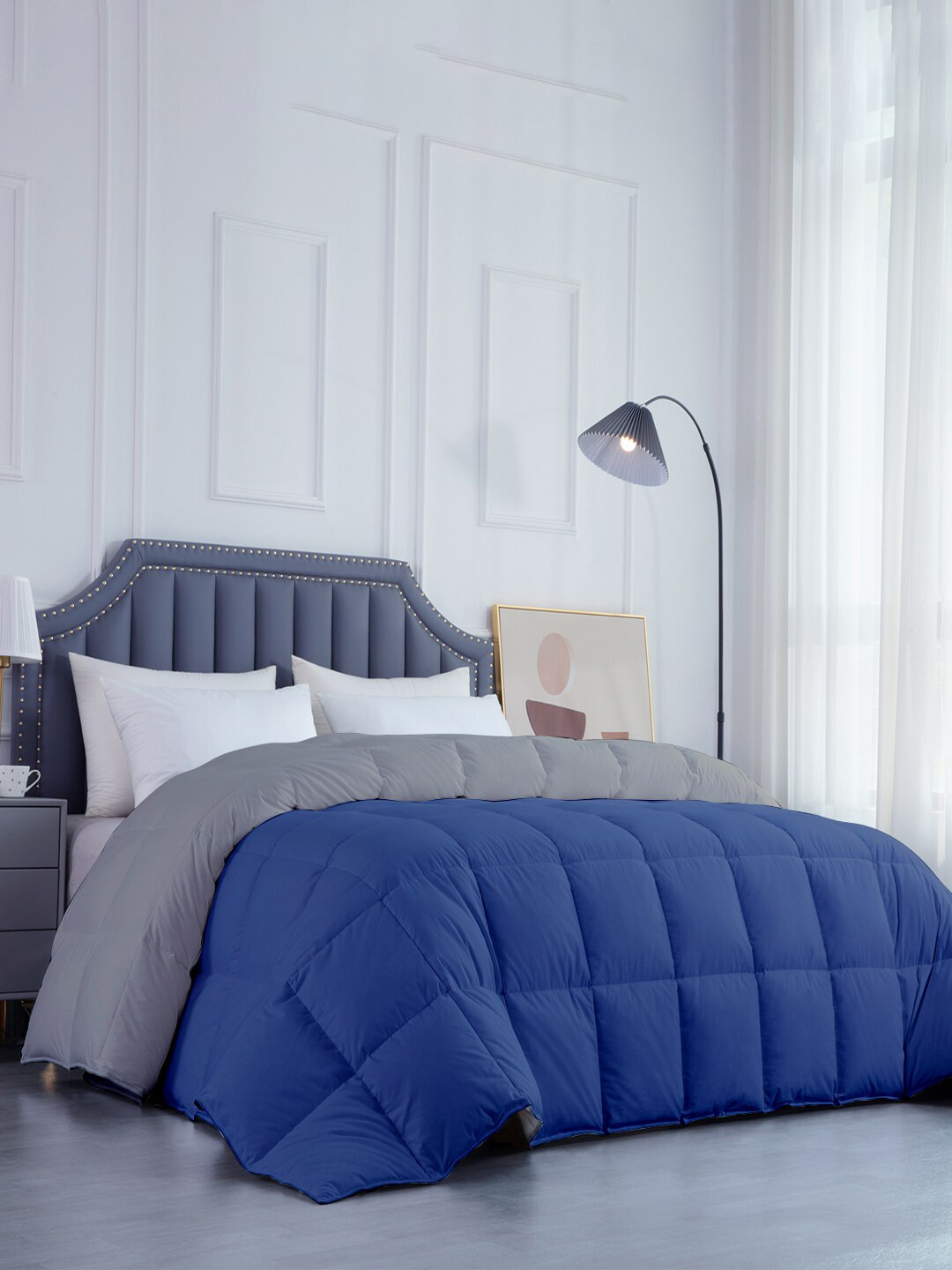 RAZZAI Blue & Silver-Toned Microfiber Mild Winter 300 GSM Single Bed Comforter