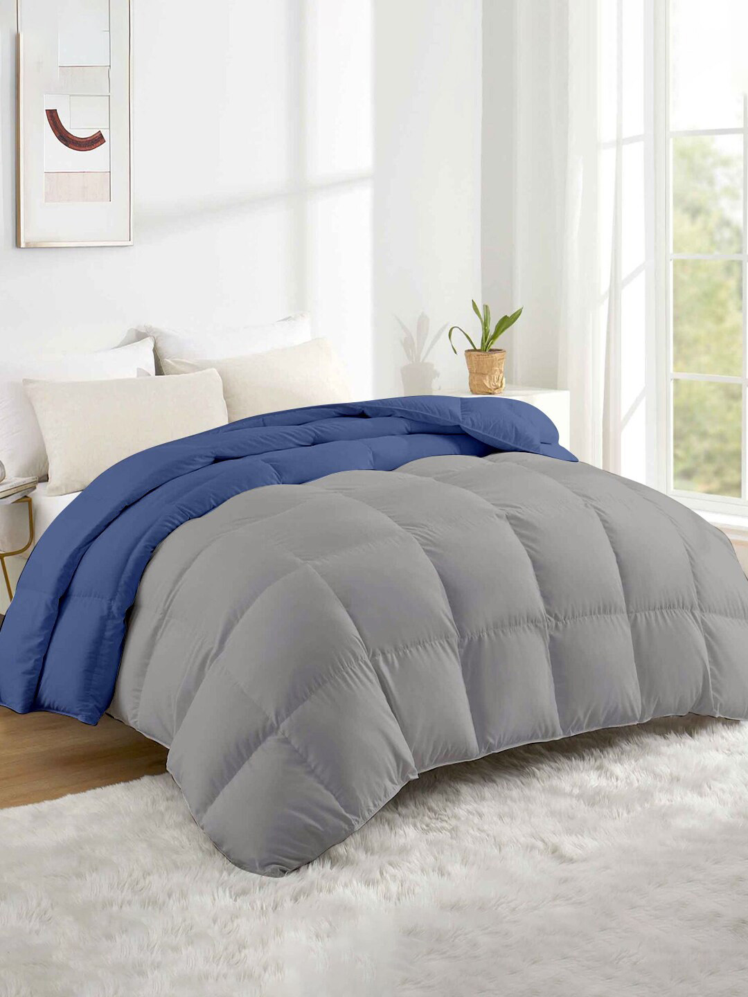 RAZZAI Blue & Silver-Toned Microfiber Mild Winter 500 GSM Single Bed Comforter