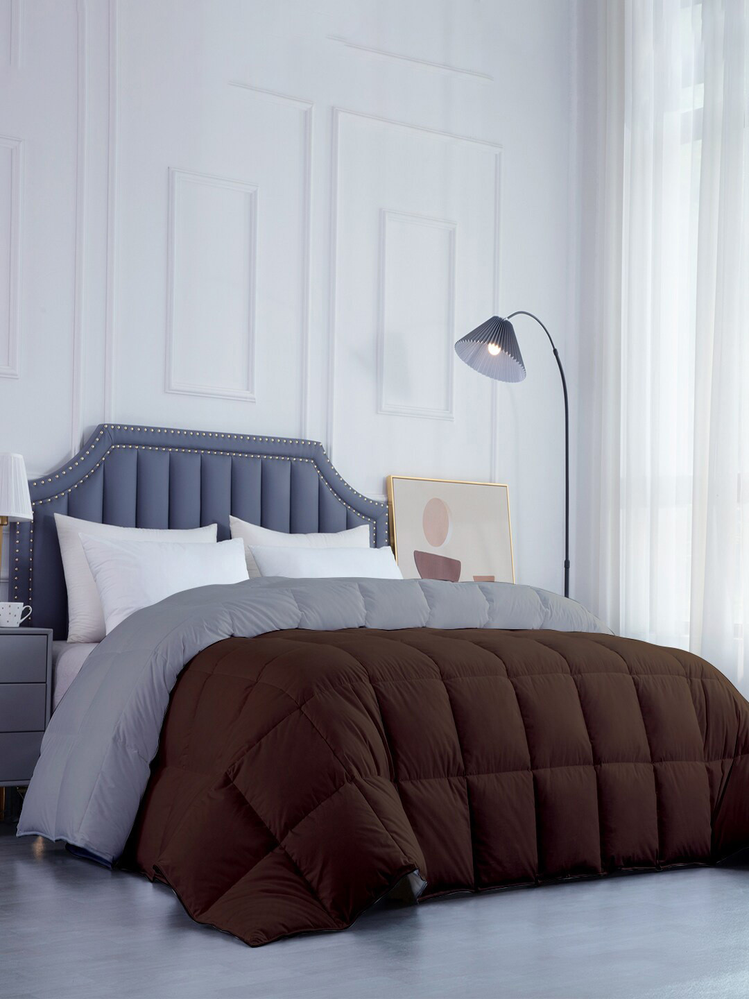 RAZZAI Coffee Brown & Silver-Toned Microfiber Mild Winter 300 GSM Single Bed Comforter