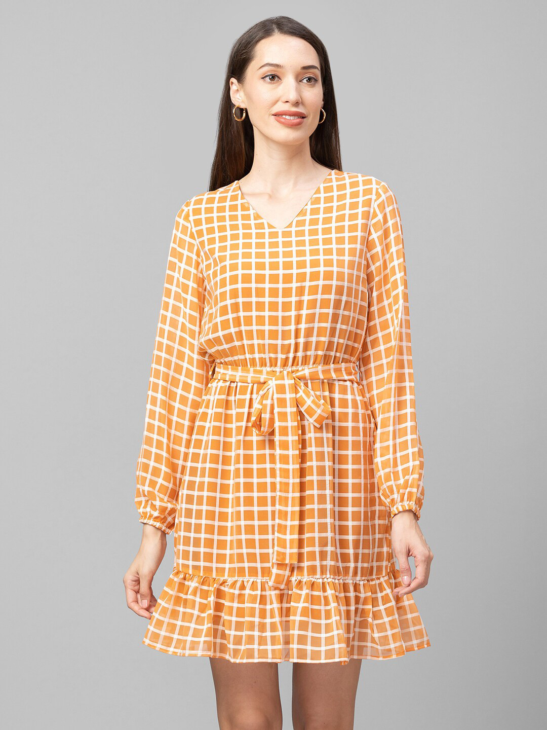 Globus Orange Checked Georgette Dress