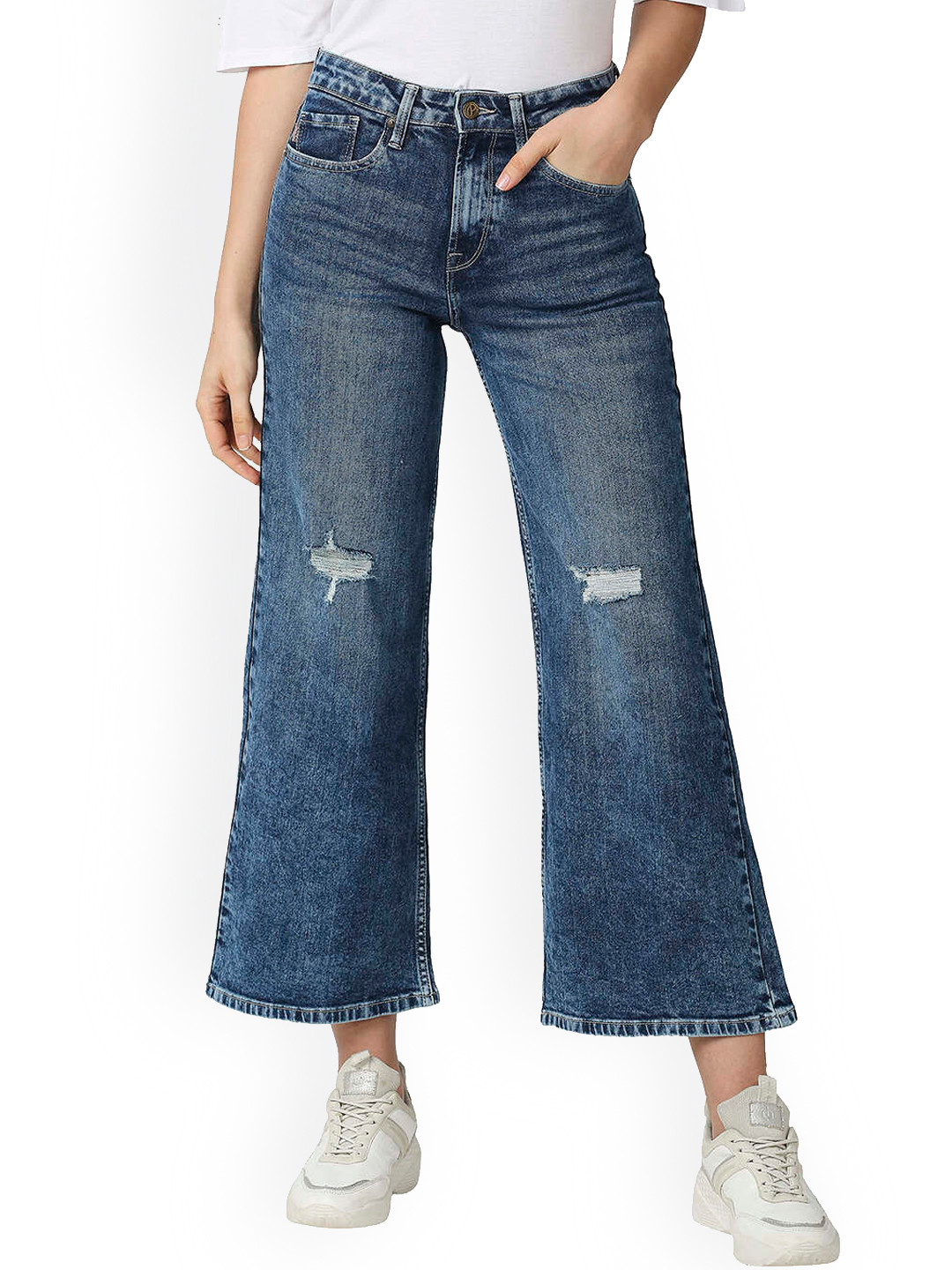 Pepe Jeans Women Blue Relaxed Fit High-Rise Mildly Distressed Light Fade Jeans