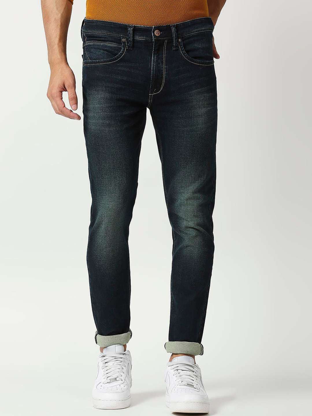Pepe Jeans Men Green Skinny Fit Low Distress Heavy Fade Stretchable Jeans