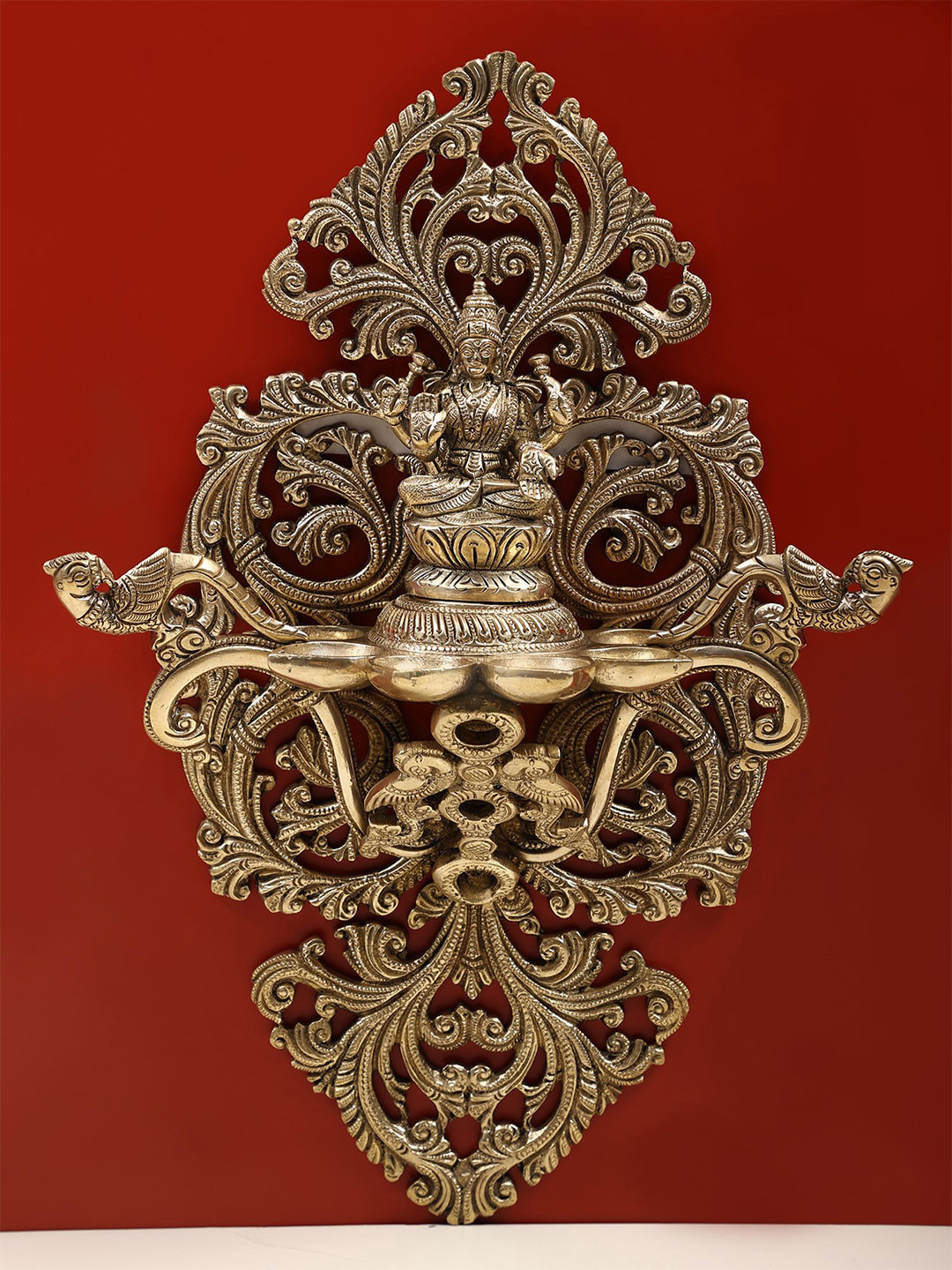 Exotic India Lakshmi Diya Wall Hanging Brass Antique Spiritual Wall Decor-9In