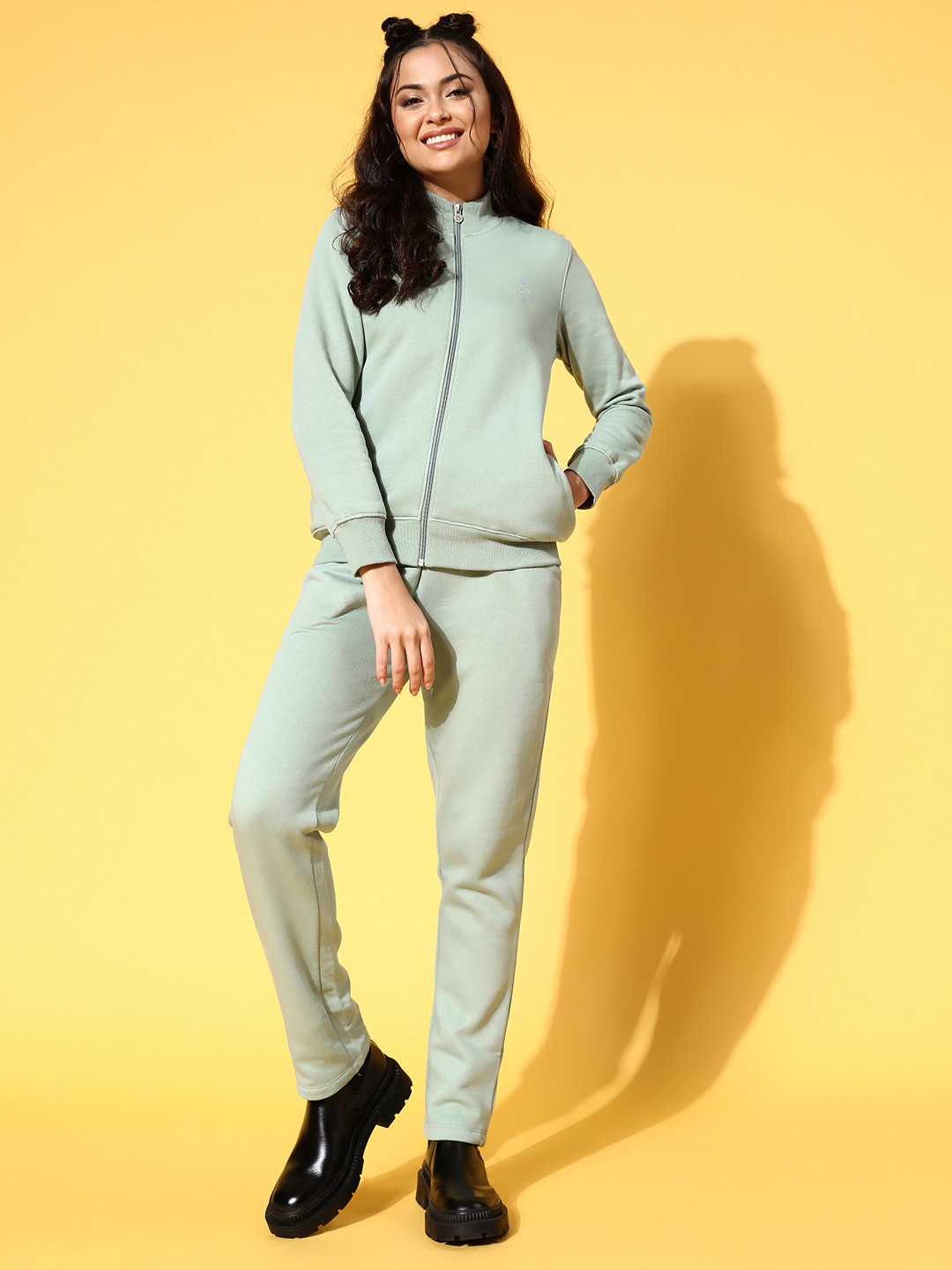 Sweet Dreams Women  Green Solid Sweatshirt with  Track Pants