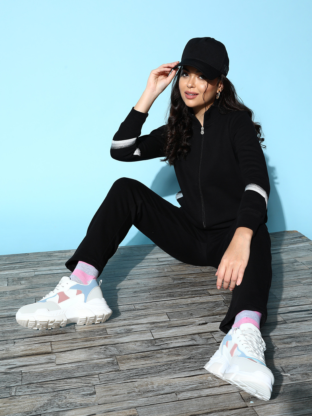 Sweet Dreams Women Gorgeous Black Solid Sweatshirt with  Track Pants