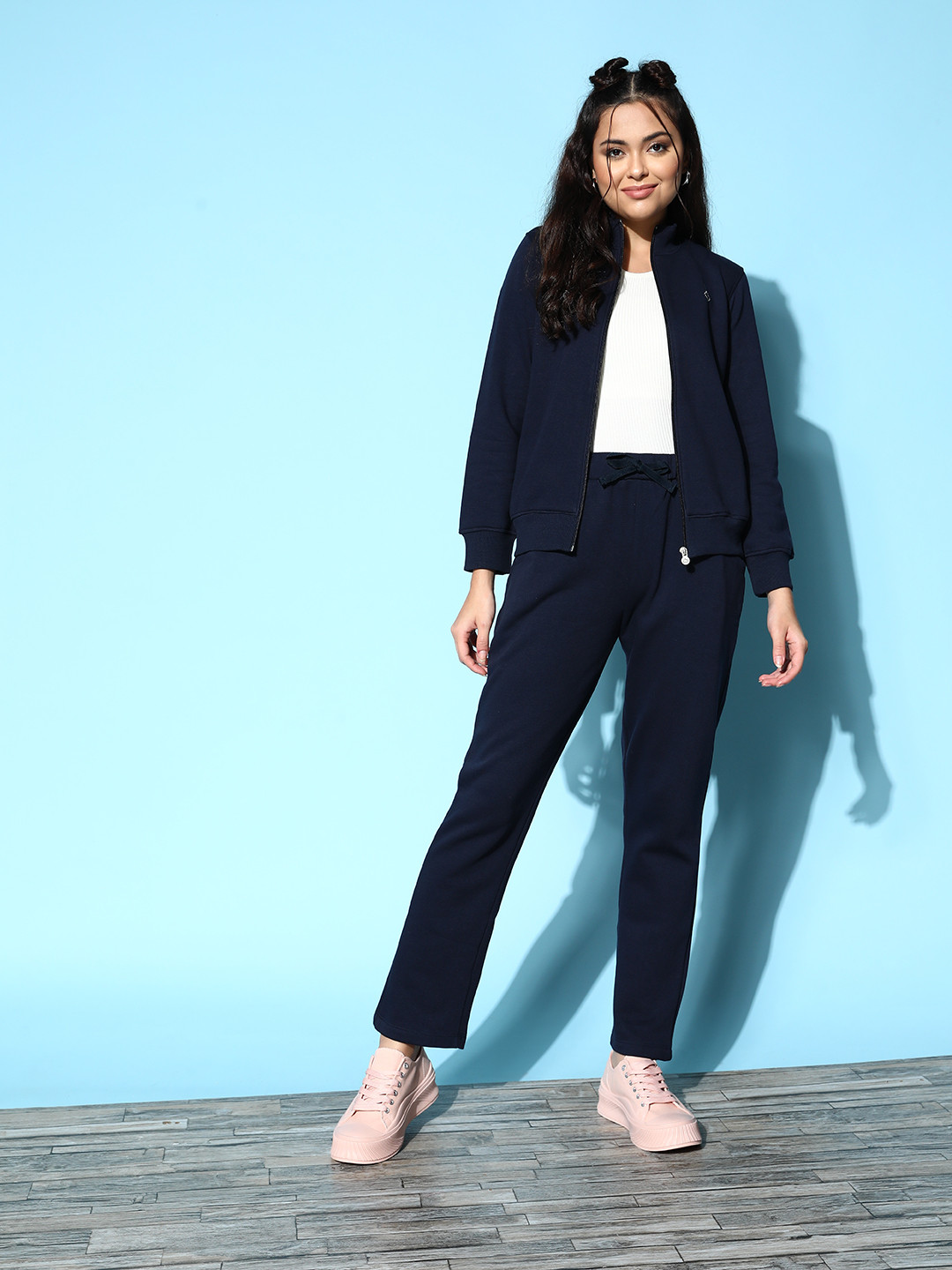 Sweet Dreams Women  Navy Blue Solid Sweatshirt with  Track Pants