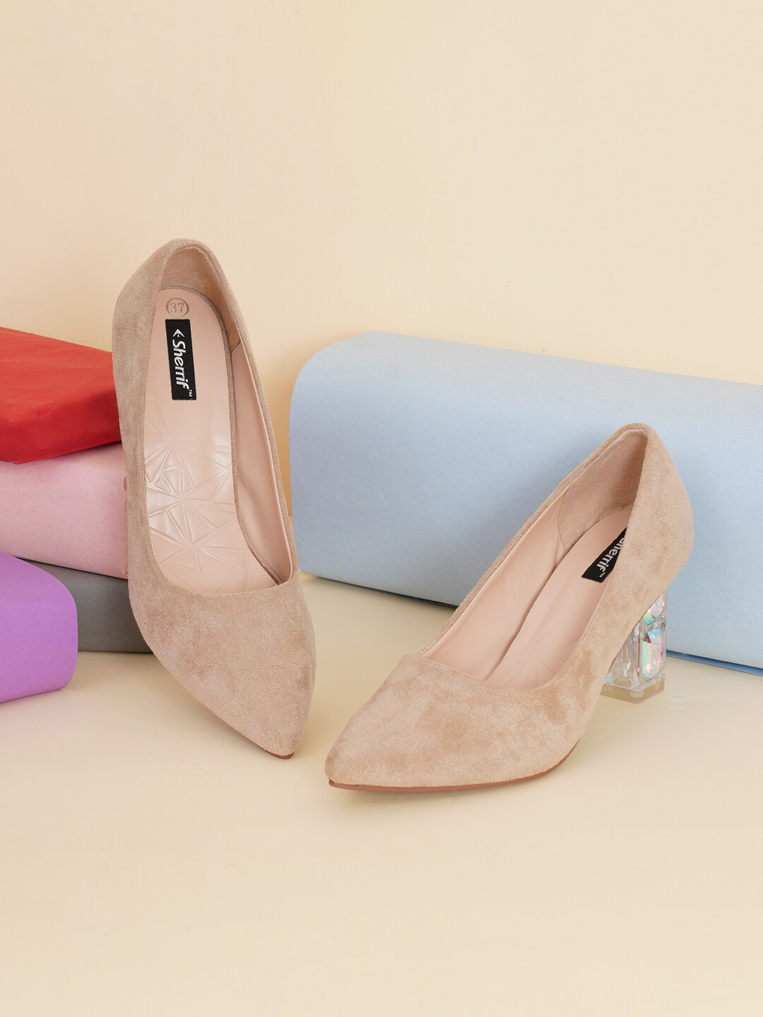 Sherrif Shoes Beige Party Block Pumps
