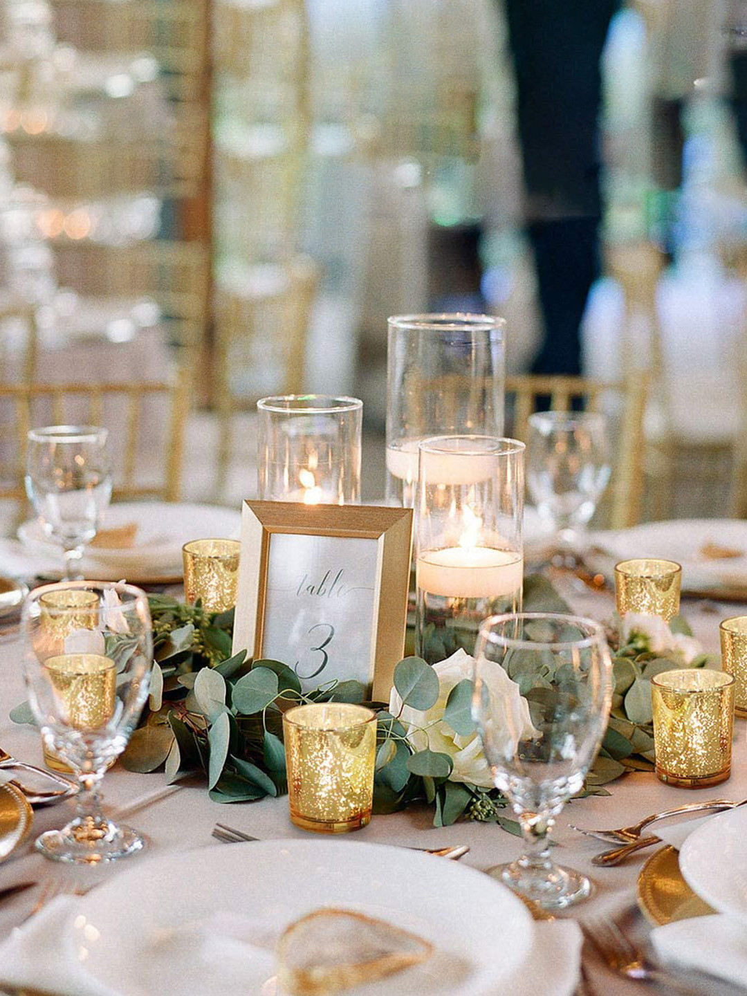 BS AMOR Set of 6 Gold-Toned Textured Mercury Glass Tealight Candle Holder