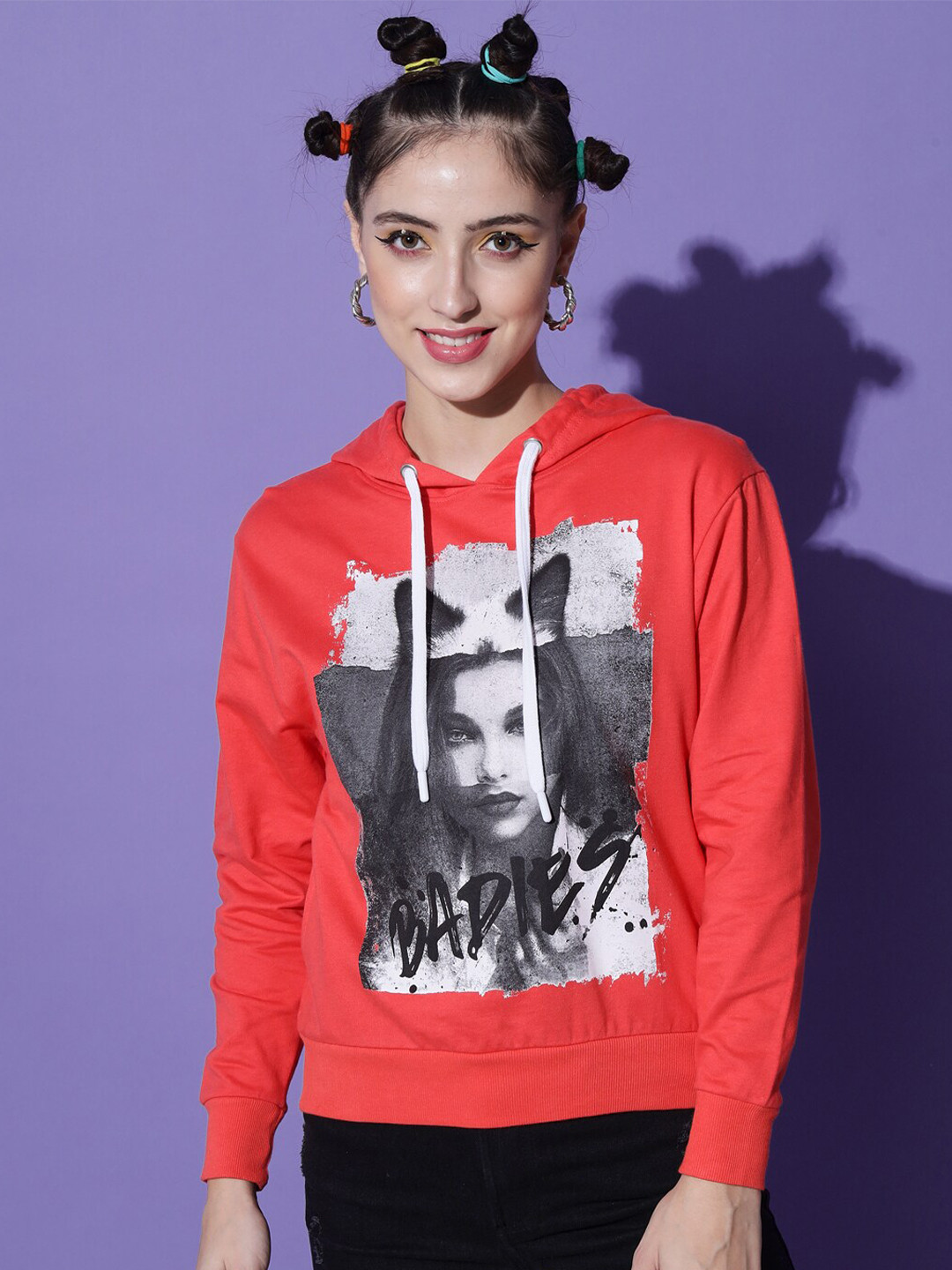 The Dry State Women Coral Printed Hooded Sweatshirt