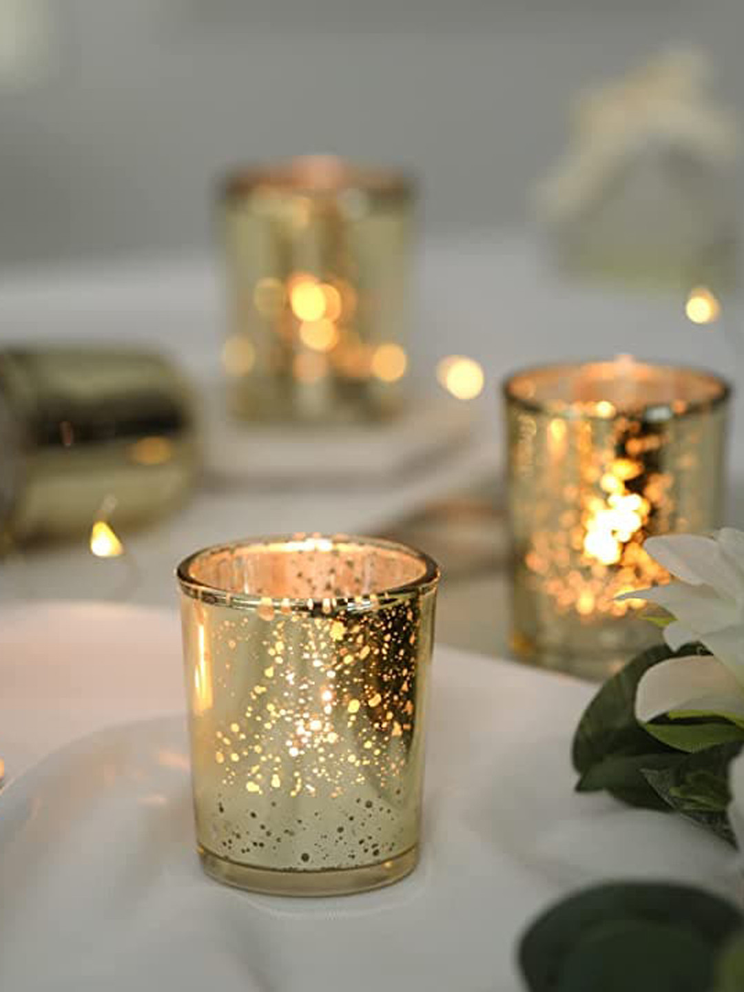 BS AMOR Pack Of 6 Gold-Toned Textured Candle Holders