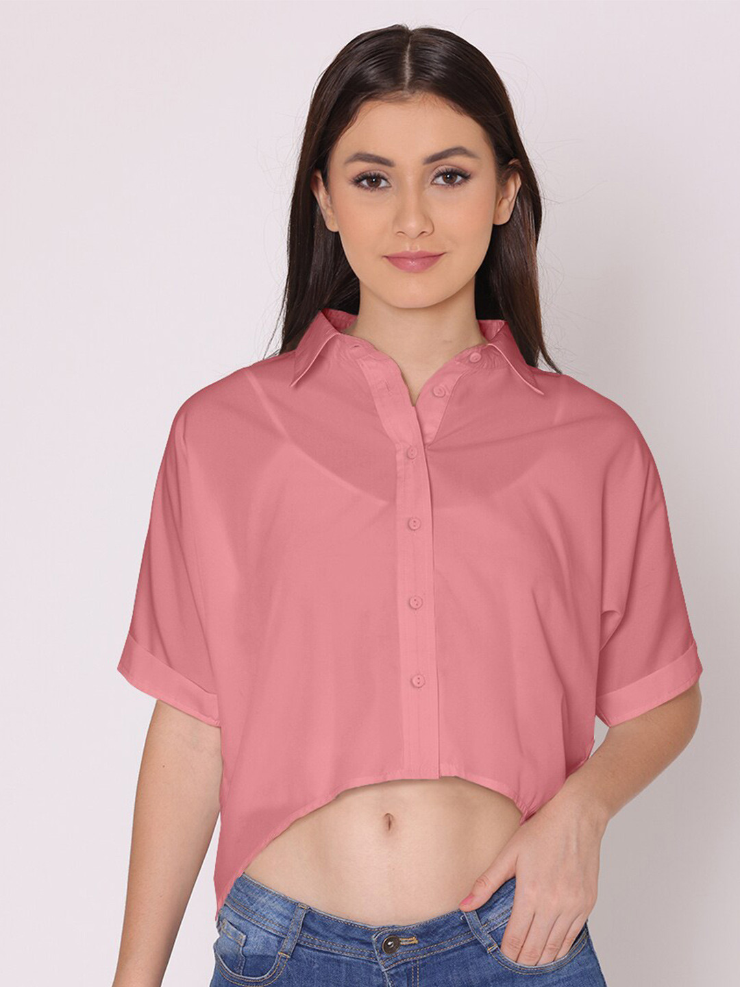 DressBerry Women Coral Crop Casual Shirt