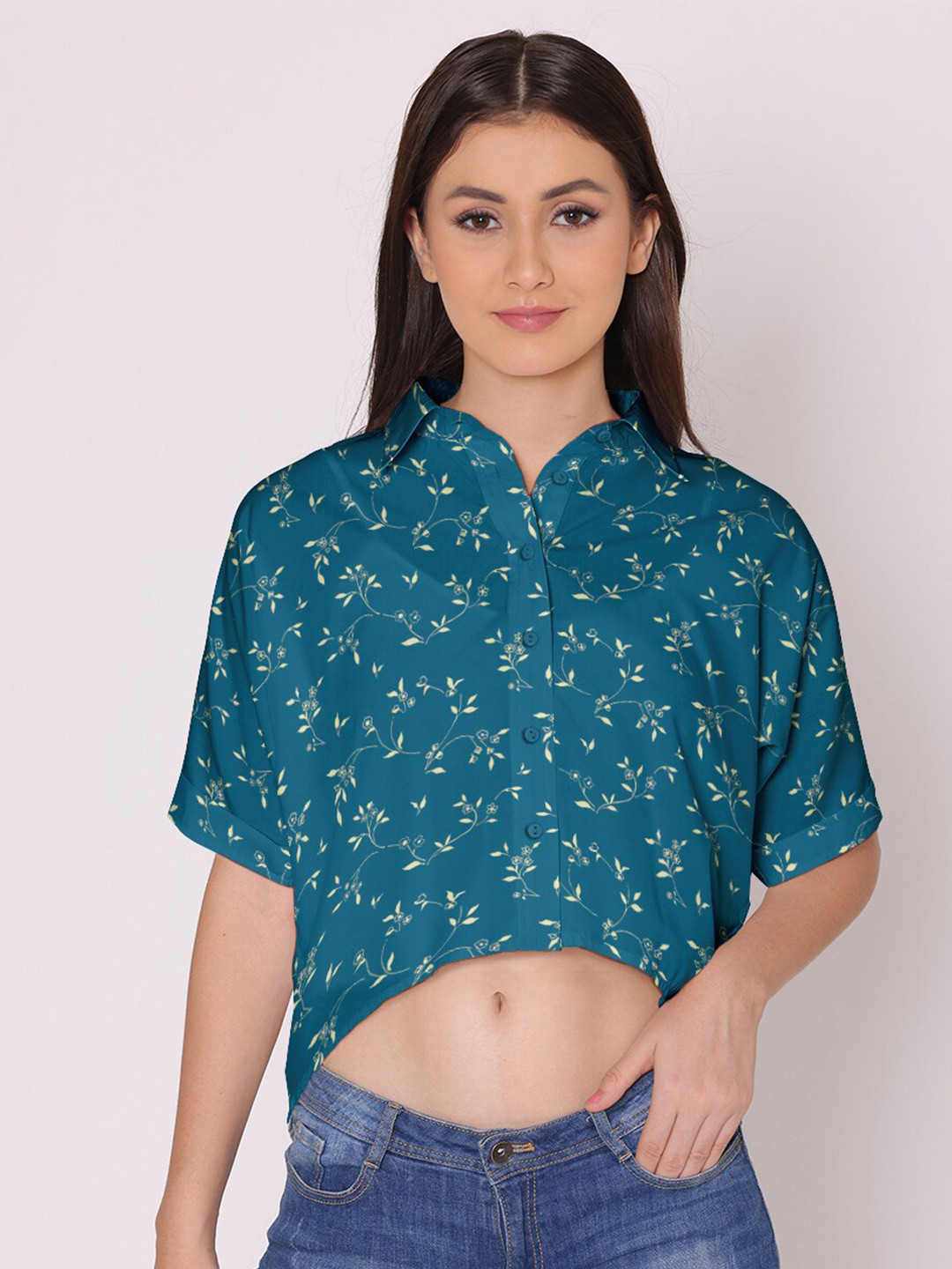 DressBerry Women Navy Blue Printed Casual Shirt