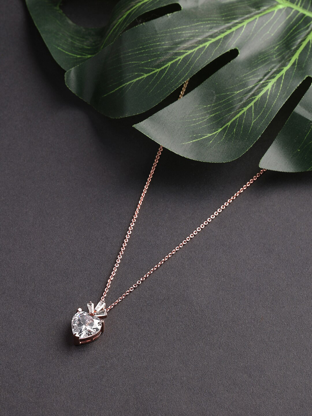 HOT AND BOLD Women Rose Gold-Plated & White Heart Pendant Brass Chain