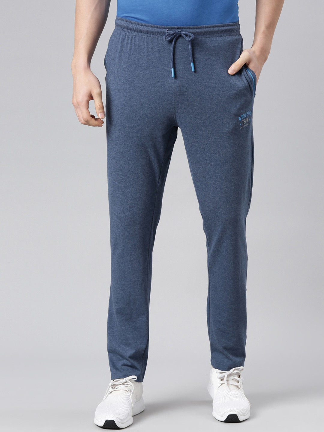 Force NXT Men's Super Combed Cotton Solid Track Pants with Contrast Piping & Zipper Pockets