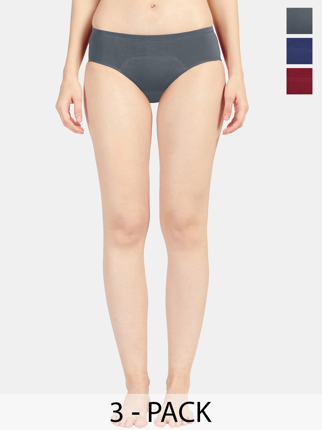 Sonari Women Pack of 3 Maroon & Grey Solid Leak-Proof period panty