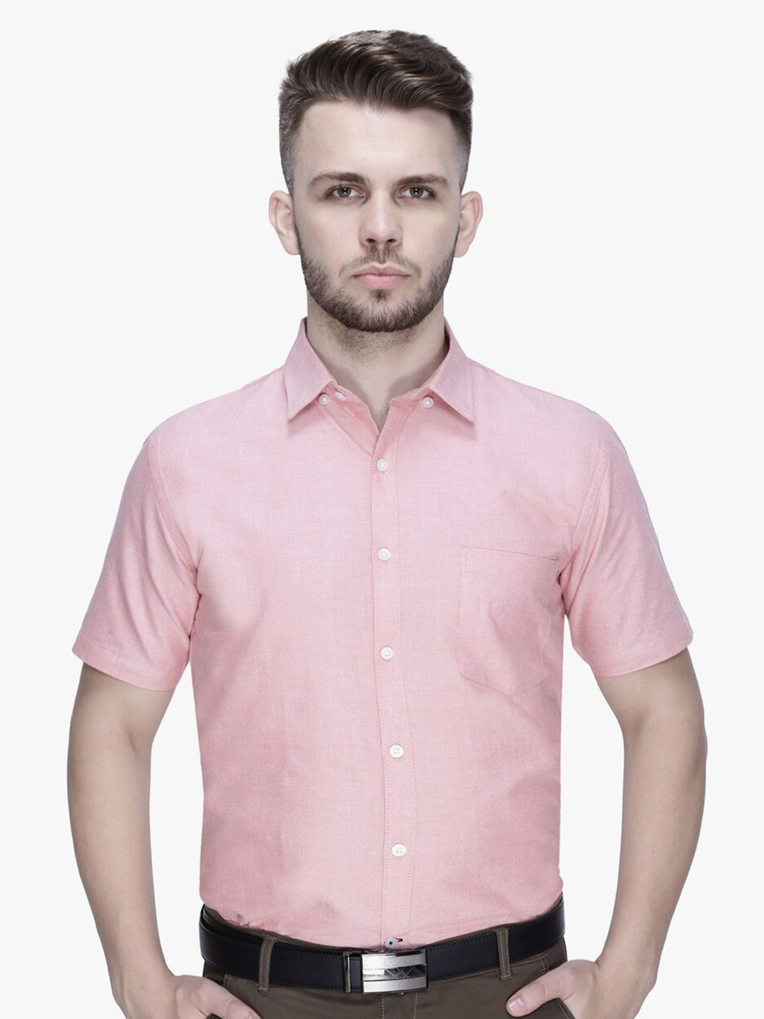 Southbay Men Peach-Coloured Smart Tailored Fit Formal Shirt