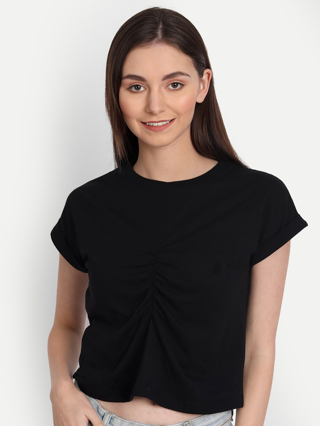 iki chic Black Front Gathered Crop Top