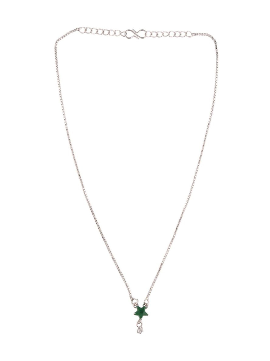 Efulgenz Rhodium-Plated Silver-Toned & Green Rhodium-Plated Chain