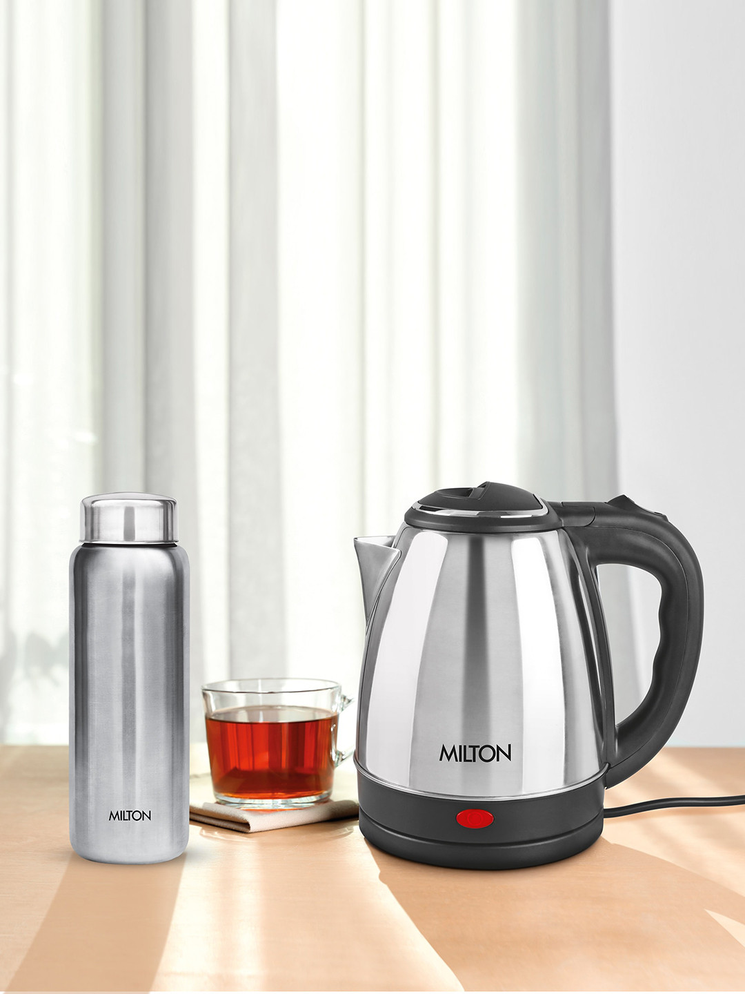 Milton Silver Go Electro Kettle 1.5 L & Aqua 750 Steel Bottle 750 ml