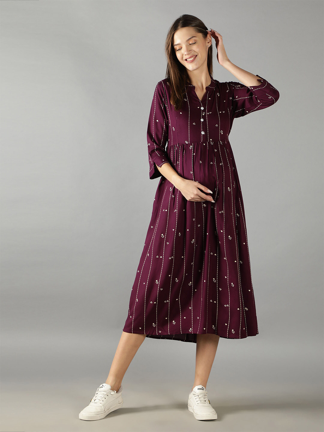 NIGHTSPREE Purple Maternity A-Line Midi Dress