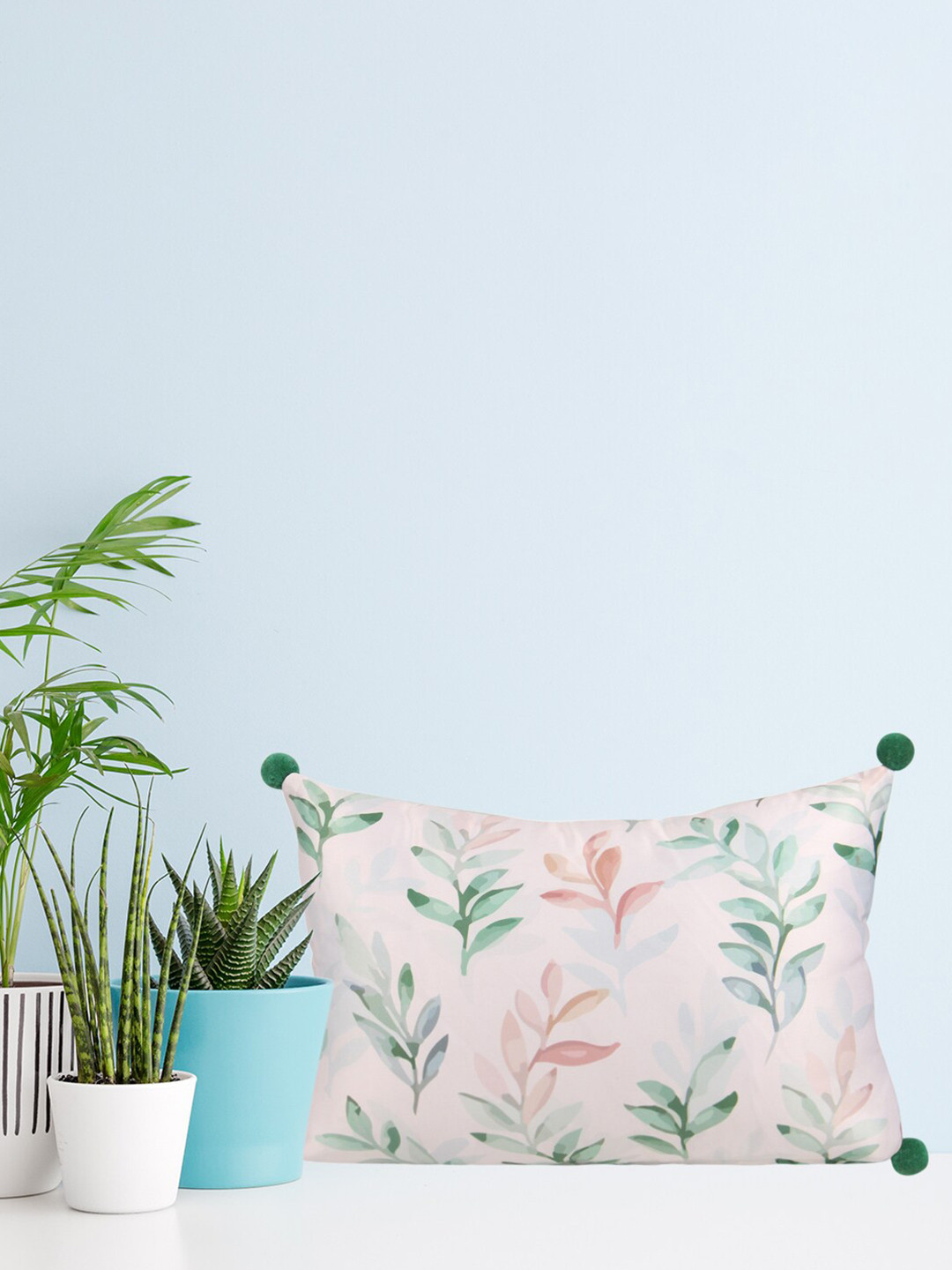 Home Green Leaf Satin Washable Patchwork Rectangle Cushion Cover -12x18In